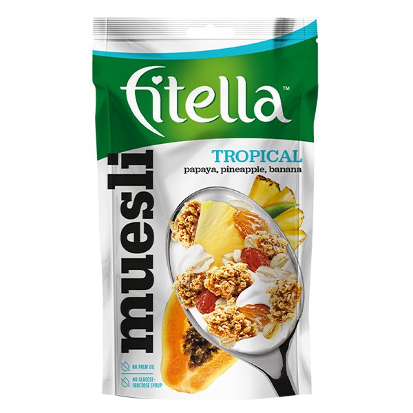 FITELLA MUESLI TROPICAL WITH PAPAYA PINEAPPLE BANANA & CHIA 50g